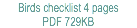Birds checklist 4 pages PDF 729KB